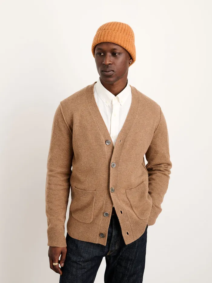Men Alex Mill Sweaters Sweatshirts Ellsworth Reverse Seam Cardigan In Merino Wool Heather Camel