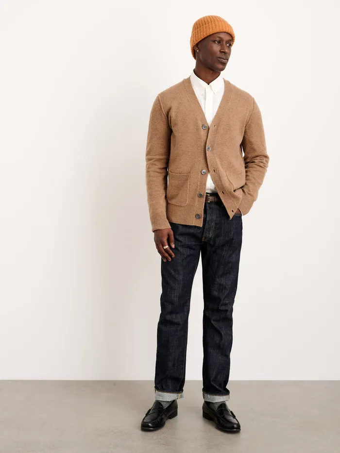 Men Alex Mill Sweaters Sweatshirts Ellsworth Reverse Seam Cardigan In Merino Wool Heather Camel