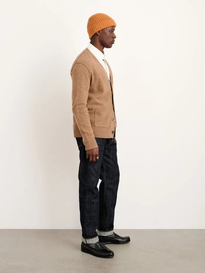 Men Alex Mill Sweaters Sweatshirts Ellsworth Reverse Seam Cardigan In Merino Wool Heather Camel