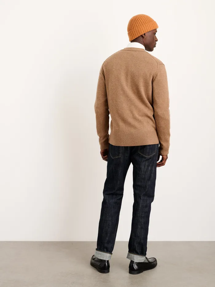 Men Alex Mill Sweaters Sweatshirts Ellsworth Reverse Seam Cardigan In Merino Wool Heather Camel