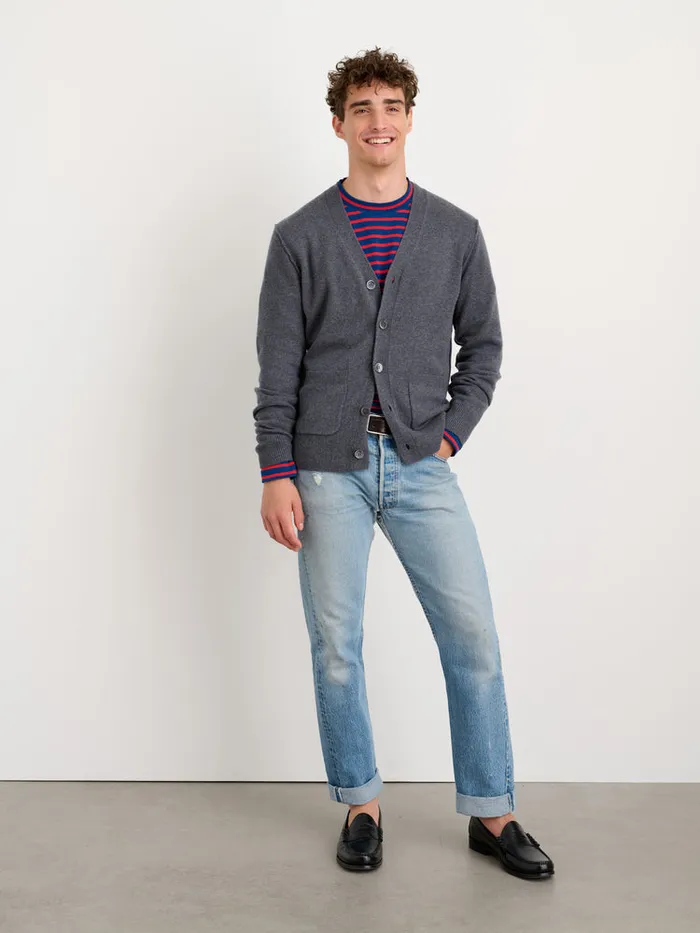 Men Alex Mill Sweaters Sweatshirts Ellsworth Reverse Seam Cardigan In Merino Wool Heather Grey