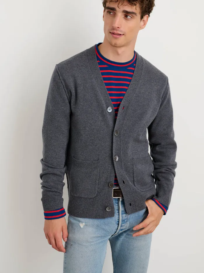 Men Alex Mill Sweaters Sweatshirts Ellsworth Reverse Seam Cardigan In Merino Wool Heather Grey