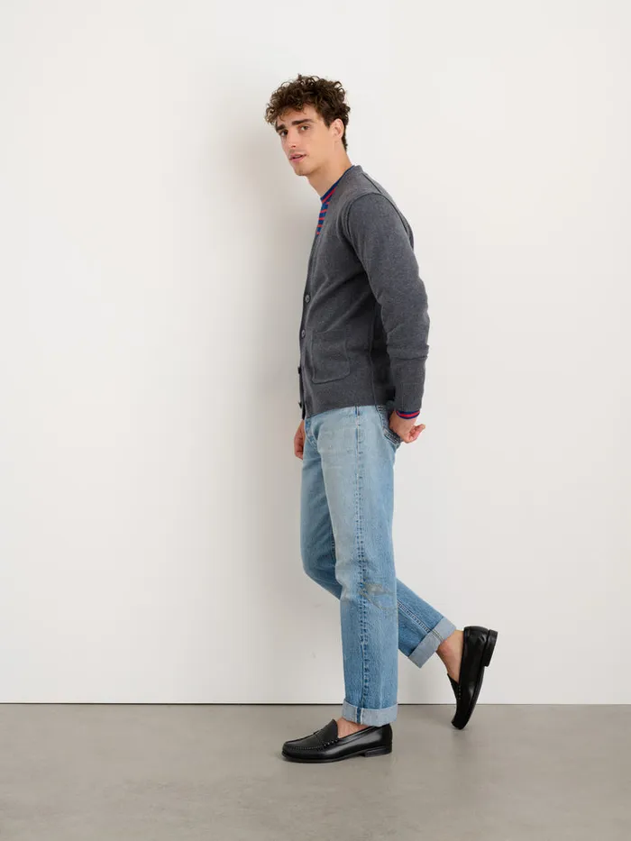 Men Alex Mill Sweaters Sweatshirts Ellsworth Reverse Seam Cardigan In Merino Wool Heather Grey