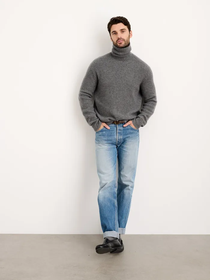 Men Alex Mill Sweaters Sweatshirts Judd Ribbed Turtleneck In Washed Cashmere Heather Pewter