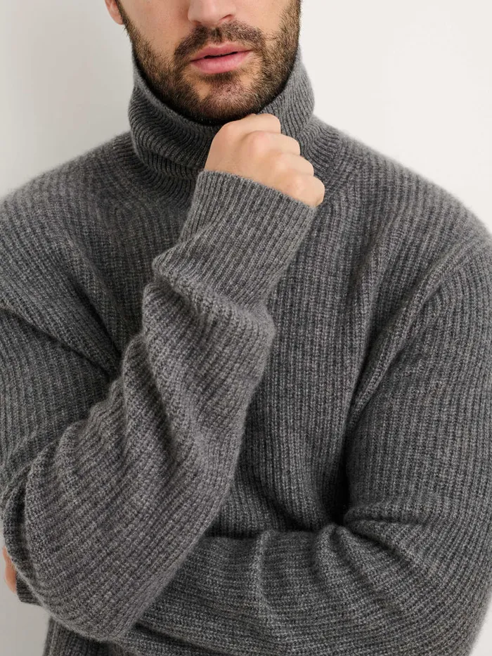Men Alex Mill Sweaters Sweatshirts Judd Ribbed Turtleneck In Washed Cashmere Heather Pewter