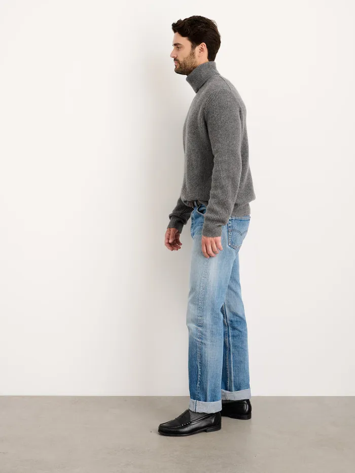 Men Alex Mill Sweaters Sweatshirts Judd Ribbed Turtleneck In Washed Cashmere Heather Pewter