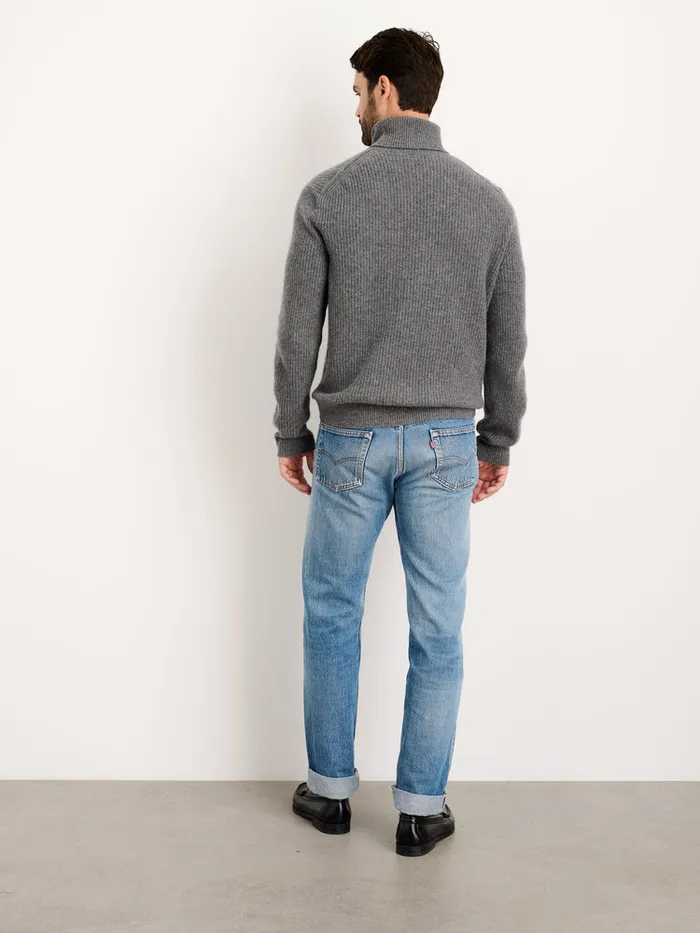 Men Alex Mill Sweaters Sweatshirts Judd Ribbed Turtleneck In Washed Cashmere Heather Pewter
