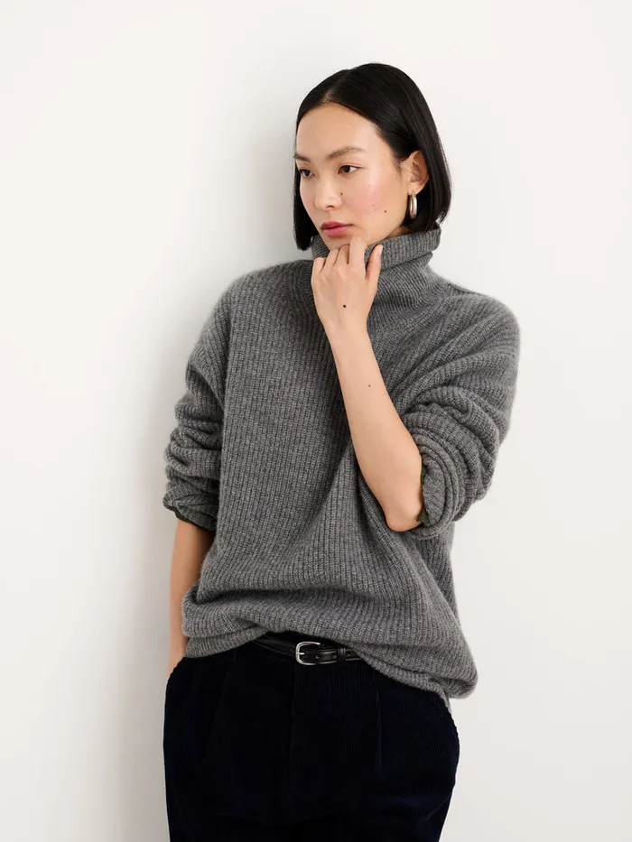 Men Alex Mill Sweaters Sweatshirts Judd Ribbed Turtleneck In Washed Cashmere Heather Pewter