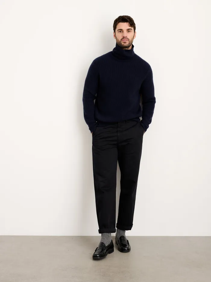 Men Alex Mill Sweaters Sweatshirts Judd Ribbed Turtleneck In Washed Cashmere Navy