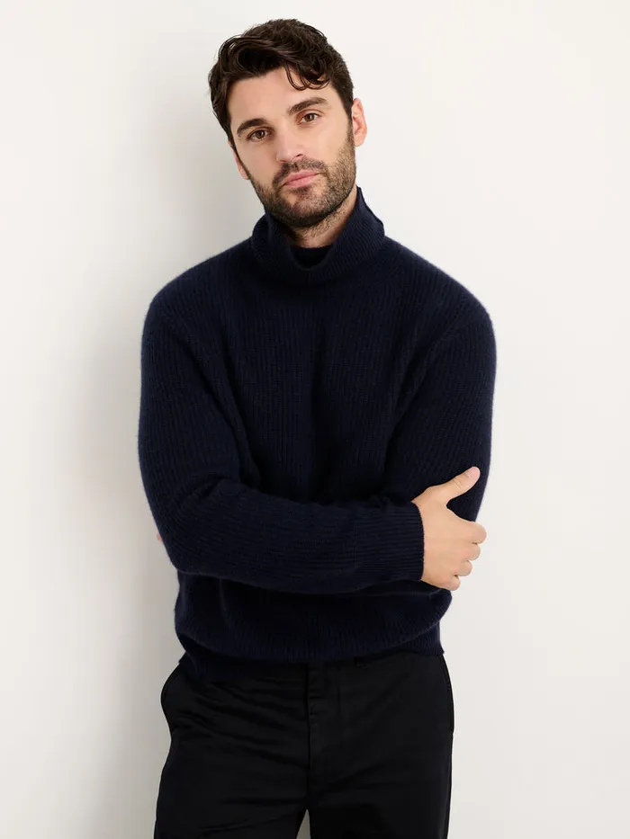 Men Alex Mill Sweaters Sweatshirts Judd Ribbed Turtleneck In Washed Cashmere Navy