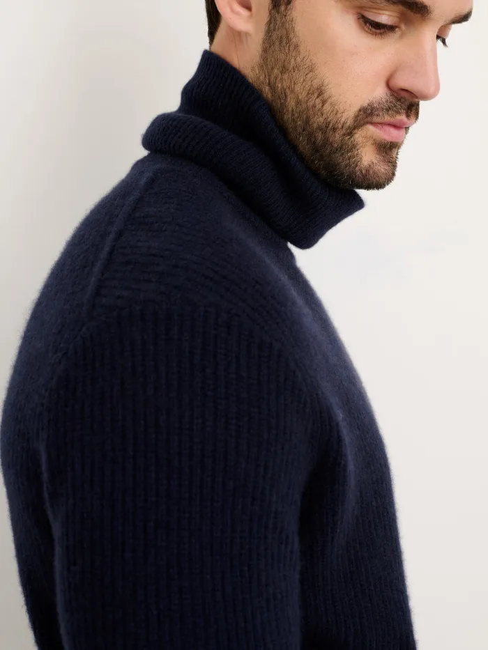 Men Alex Mill Sweaters Sweatshirts Judd Ribbed Turtleneck In Washed Cashmere Navy