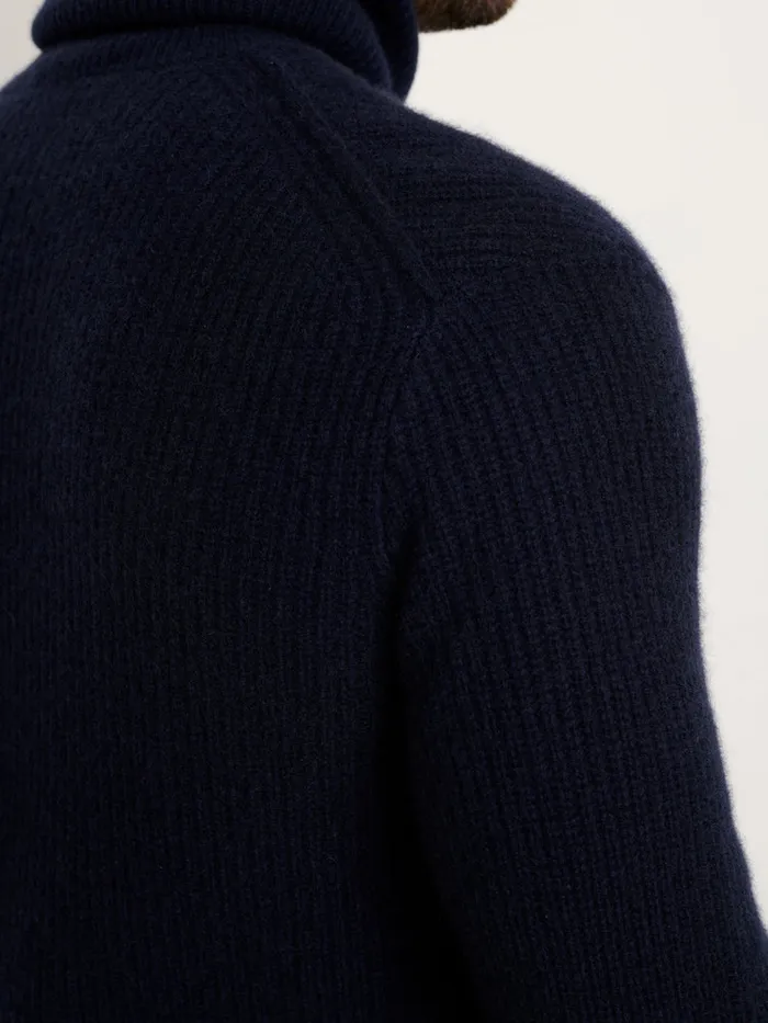 Men Alex Mill Sweaters Sweatshirts Judd Ribbed Turtleneck In Washed Cashmere Navy