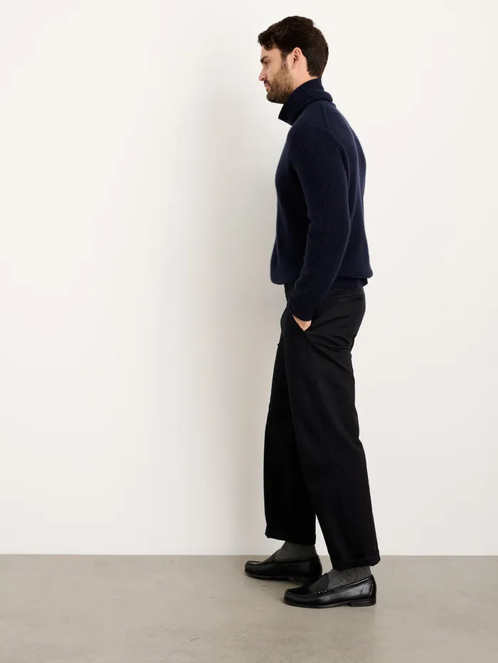 Men Alex Mill Sweaters Sweatshirts Judd Ribbed Turtleneck In Washed Cashmere Navy