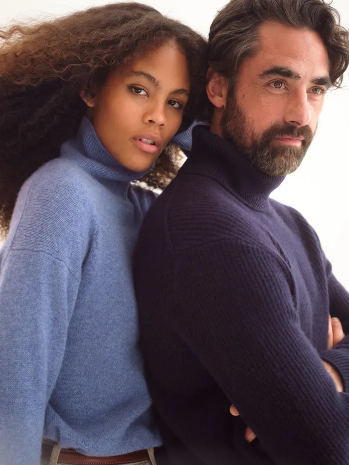 Men Alex Mill Sweaters Sweatshirts Judd Ribbed Turtleneck In Washed Cashmere Navy