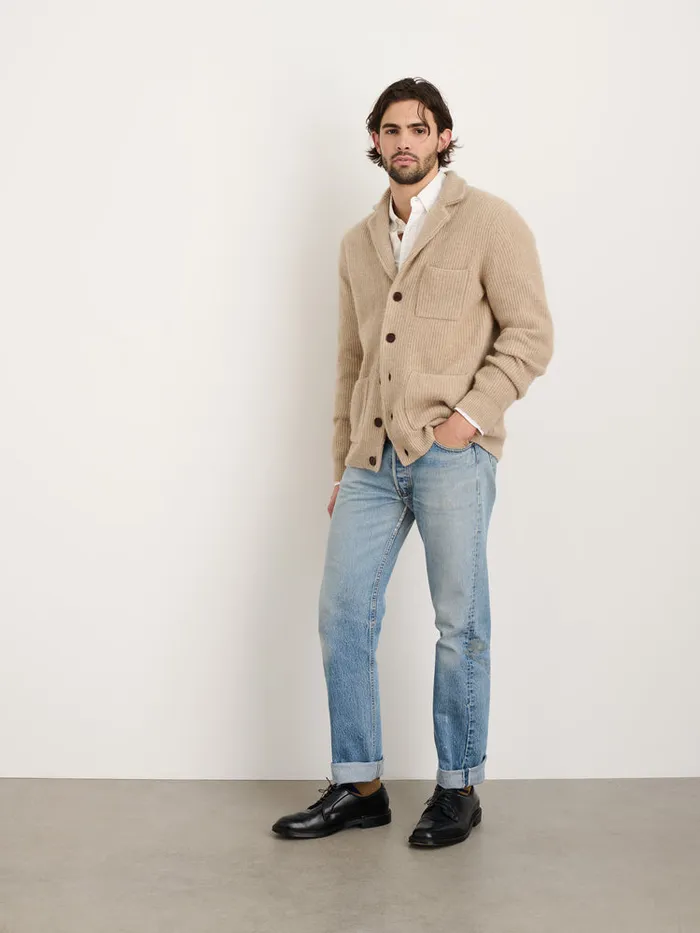 Men Alex Mill Sweaters Sweatshirts Mitchell Cardigan In Washed Cashmere Oatmeal