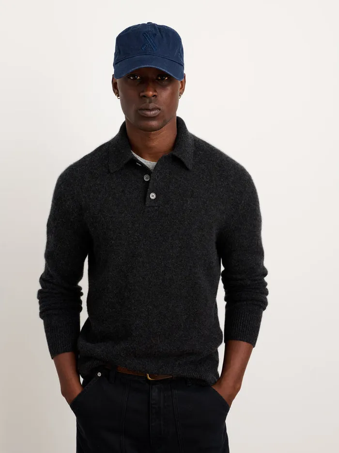 Men Alex Mill Sweaters Sweatshirts Polo Sweater In Washed Cashmere Charcoal