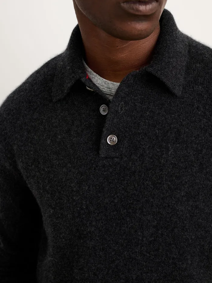 Men Alex Mill Sweaters Sweatshirts Polo Sweater In Washed Cashmere Charcoal