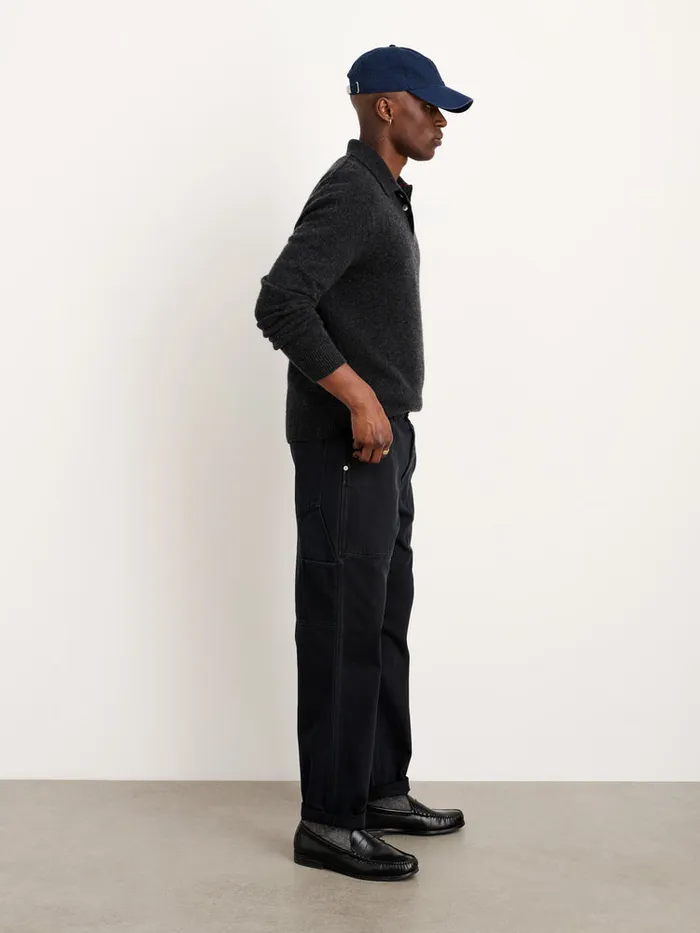 Men Alex Mill Sweaters Sweatshirts Polo Sweater In Washed Cashmere Charcoal