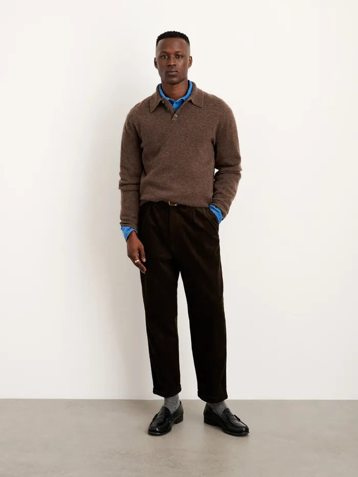 Men Alex Mill Sweaters Sweatshirts Polo Sweater In Washed Cashmere Heather Chocolate