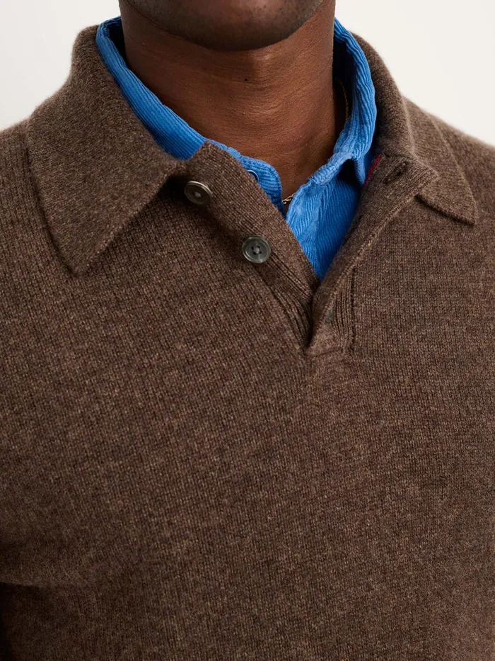 Men Alex Mill Sweaters Sweatshirts Polo Sweater In Washed Cashmere Heather Chocolate
