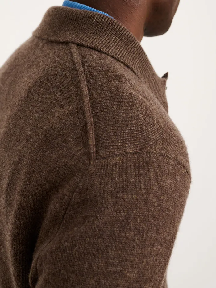 Men Alex Mill Sweaters Sweatshirts Polo Sweater In Washed Cashmere Heather Chocolate