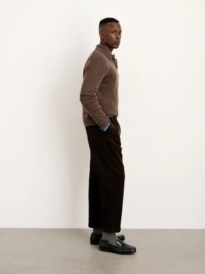 Men Alex Mill Sweaters Sweatshirts Polo Sweater In Washed Cashmere Heather Chocolate