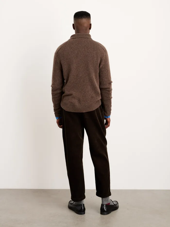 Men Alex Mill Sweaters Sweatshirts Polo Sweater In Washed Cashmere Heather Chocolate