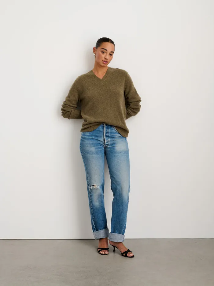 Men Alex Mill Sweaters Sweatshirts VNeck Sweater In Lightweight Cashmere Heather Olive