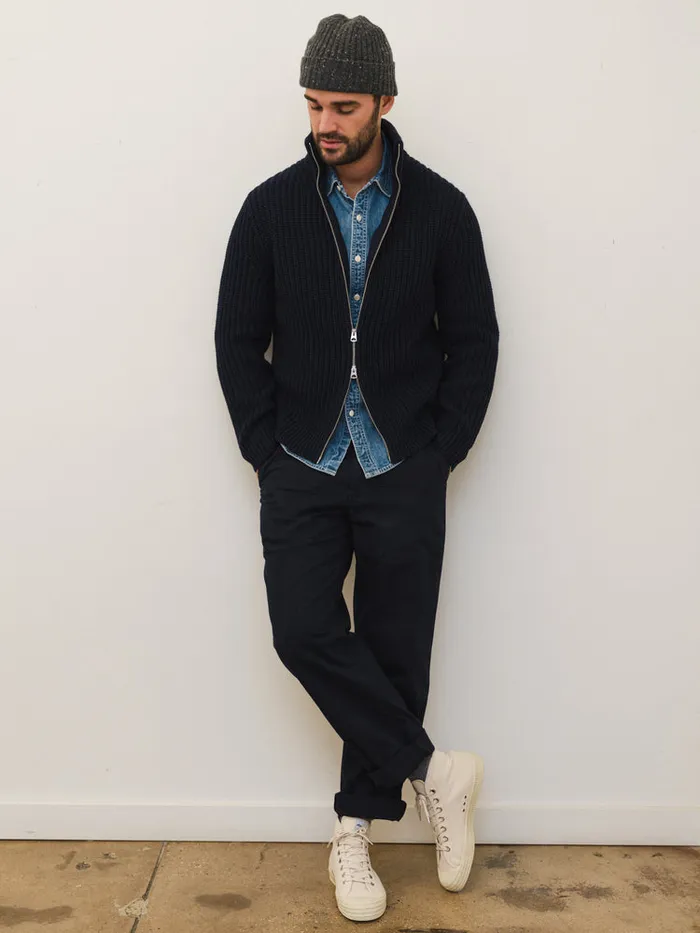 Men Alex Mill Sweaters Sweatshirts Wright Cardigan In Chunky Cotton Dark Navy