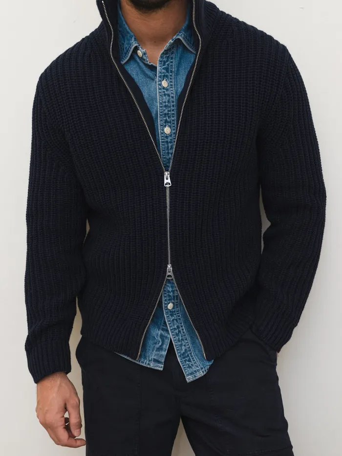 Men Alex Mill Sweaters Sweatshirts Wright Cardigan In Chunky Cotton Dark Navy