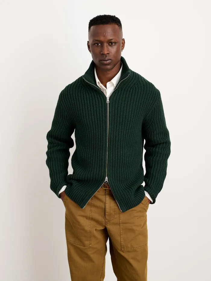 Men Alex Mill Sweaters Sweatshirts Wright Cardigan In Chunky Cotton Dark Spruce