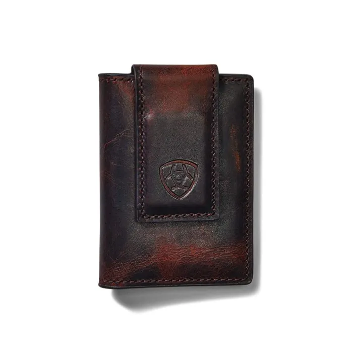 Men Bags and Wallets Ariat Bifold Slim Wallet Logo Brown Rowdy