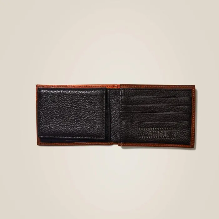 Men Bags and Wallets Ariat Bifold Wallet Floral Embroidery Run Stitch Medium Brown