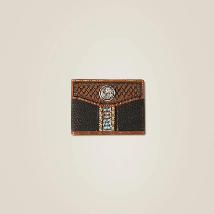 Men Bags and Wallets Ariat Braided Trim Bifold Wallet Brown