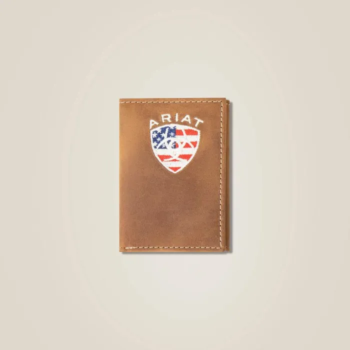 Men Bags and Wallets Ariat Flag Shield Trifold Wallet Brown