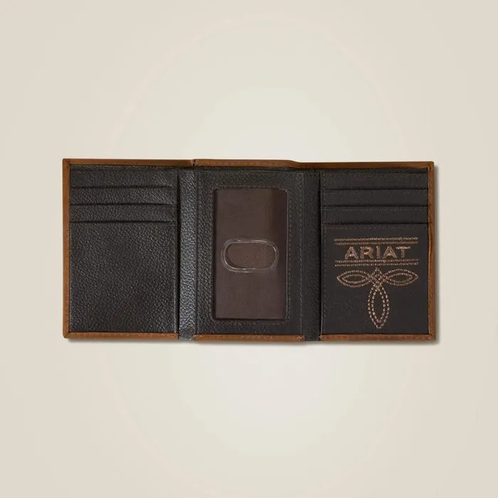 Men Bags and Wallets Ariat Flag Shield Trifold Wallet Brown Men Bags and Wallets Ariat Flag Shield Trifold Wallet Brown