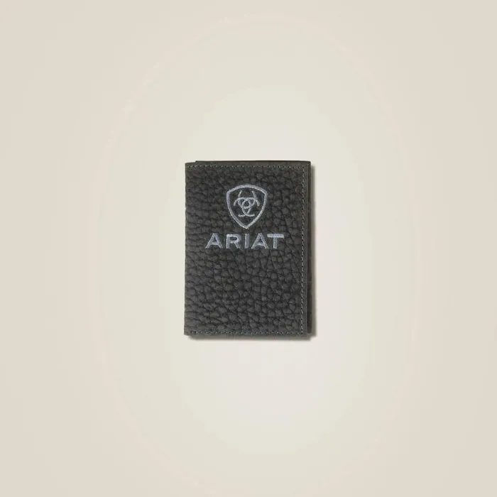 Men Bags and Wallets Ariat Pebble Leather Trifold Wallet Black