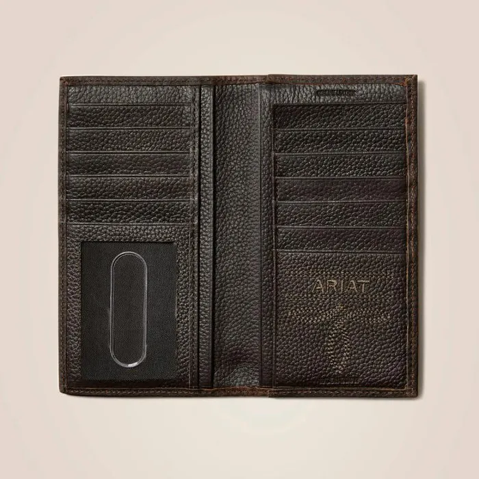 Men Bags and Wallets Ariat Rodeo Wallet Stacked Logo Brown Rowdy