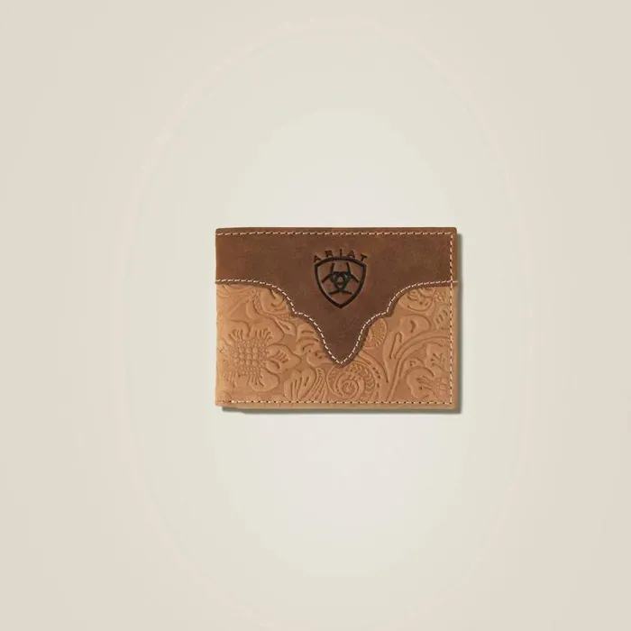 Men Bags and Wallets Ariat Tooled Leather Bifold Wallet Brown