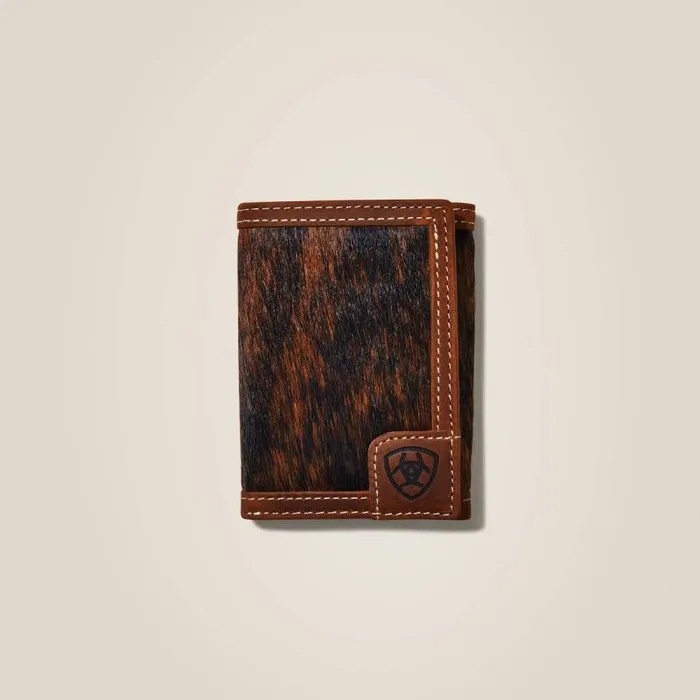 Men Bags and Wallets Ariat Trifold Wallet Logo Calf Hair Brown