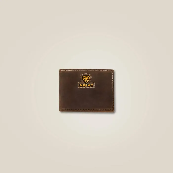 Men Bags and Wallets Ariat Yellow Logo Bifold Wallet Brown
