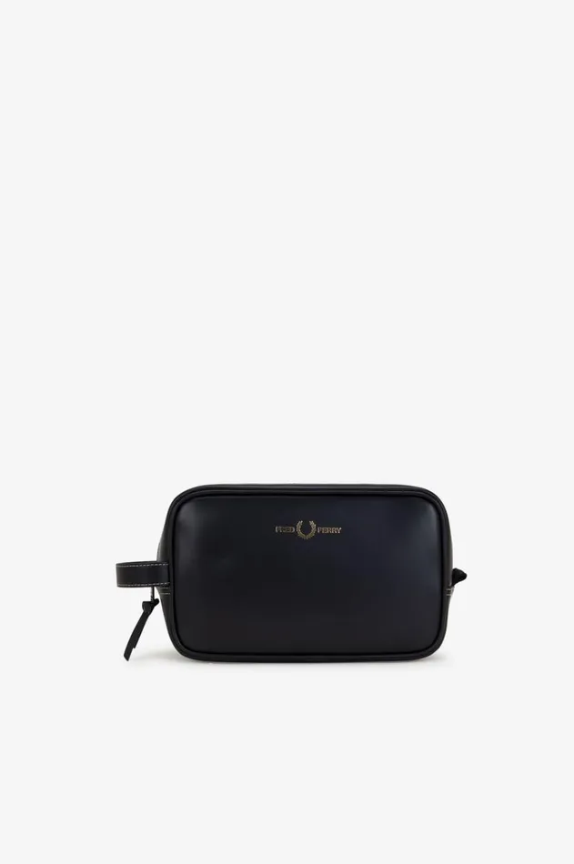 Men Bags Fred Perry Box Leather Wash Bag Black