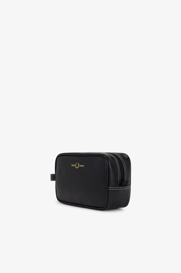 Men Bags Fred Perry Box Leather Wash Bag Black