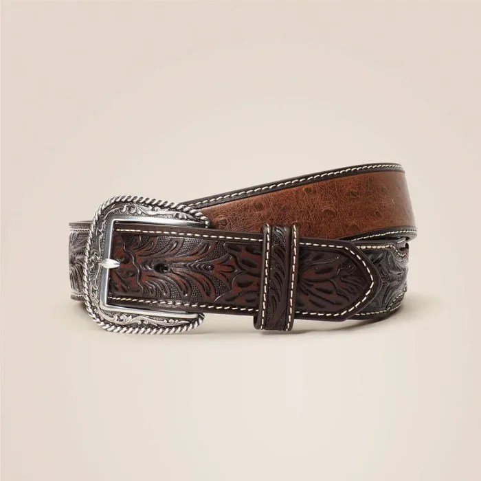 Men Belts Ariat 15034 Ostrich Tooled Belt Brown