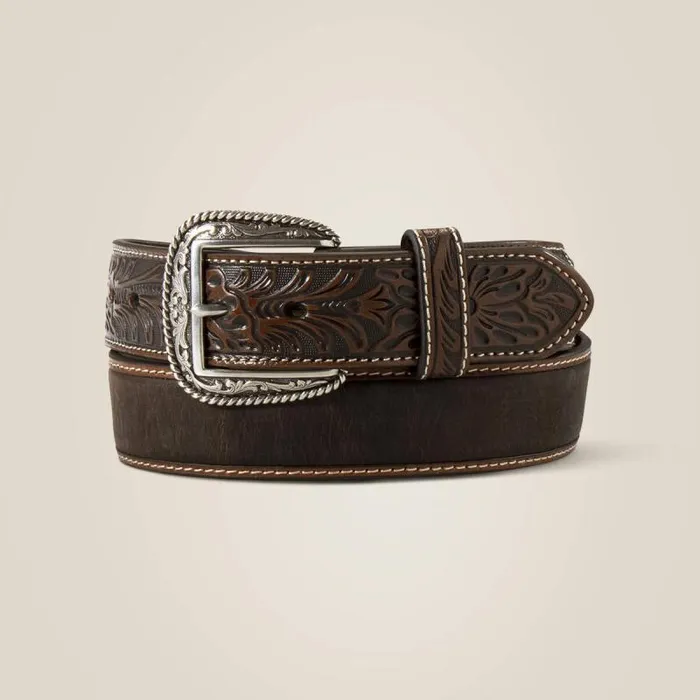 Men Belts Ariat Floral Embossed Ends Belt Brown