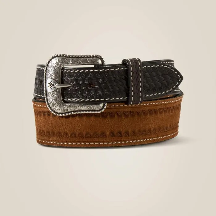 Men Belts Ariat Floral Stamp Lattice End Belt Tan