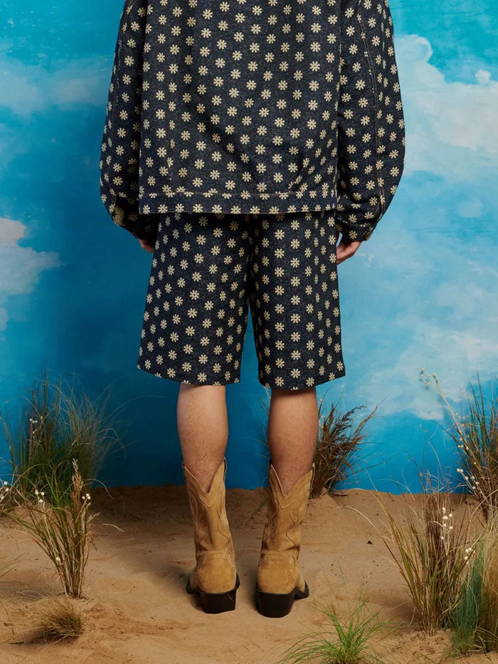 Men Buck Flower Tailored Shorts Maritime Blue Sister Jane Trousers