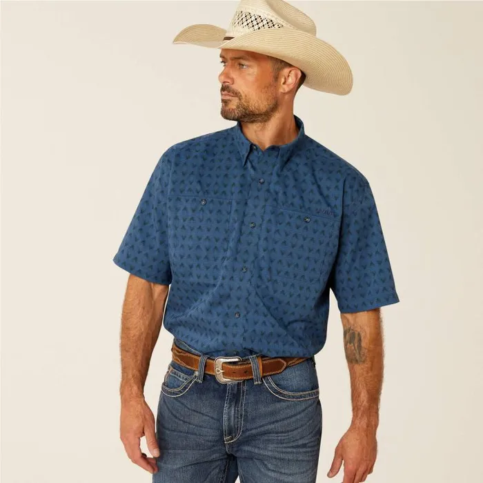 Men Button Down Shirts Ariat 360 AirFlow Classic Fit Shirt Ensign Blue