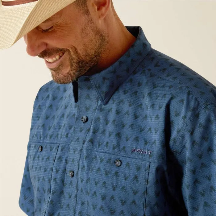 Men Button Down Shirts Ariat 360 AirFlow Classic Fit Shirt Ensign Blue