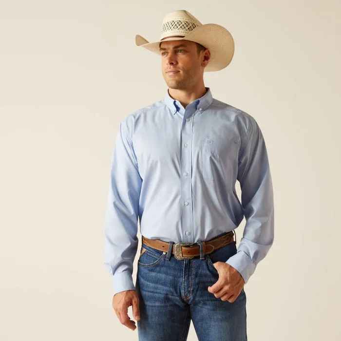 Men Button Down Shirts Ariat 360 AirFlow Classic Fit Shirt Light Blue